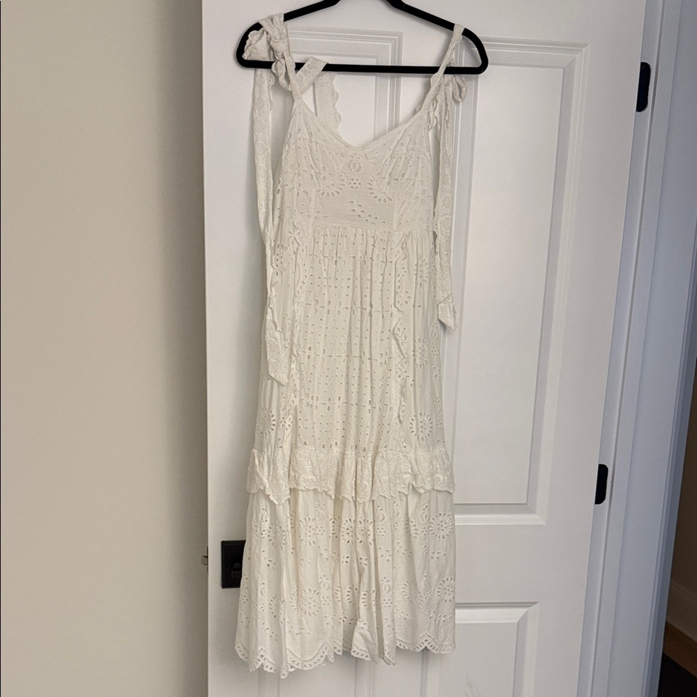 LoveShackFancy White Eyelet Midi Dress